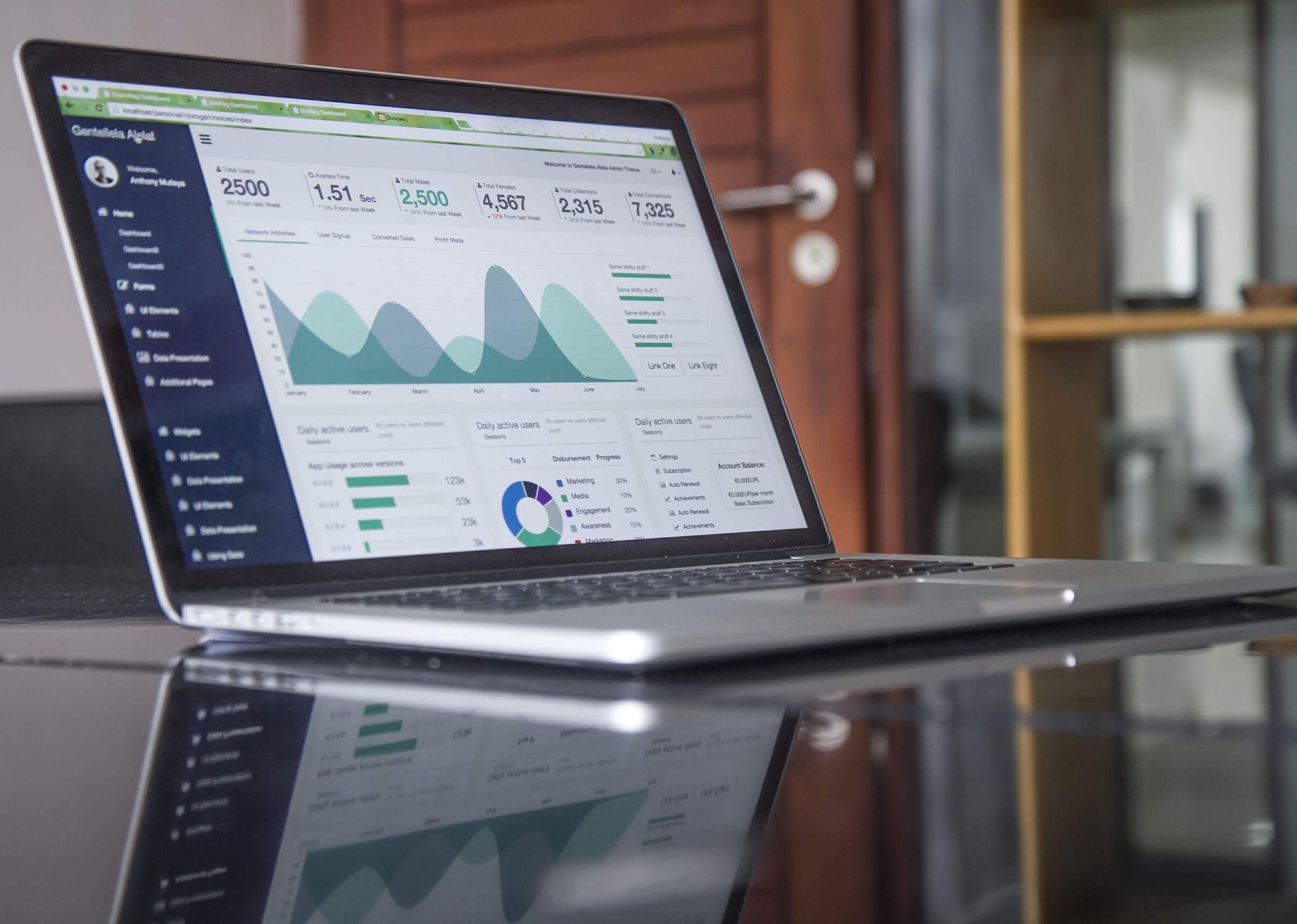 Un ordinateur portable sur lequel on retrouve des graphiques, des courbes et des camemberts. Beaucoup de chiffres également, tout cela correspond au résultat obtenu par un site au niveau du SEO. Le référencement vu par la socièté créatrice de site internet JVFlex utilise cette photo pour imager les services de rédaction poussée des SEO pour votre site internet.